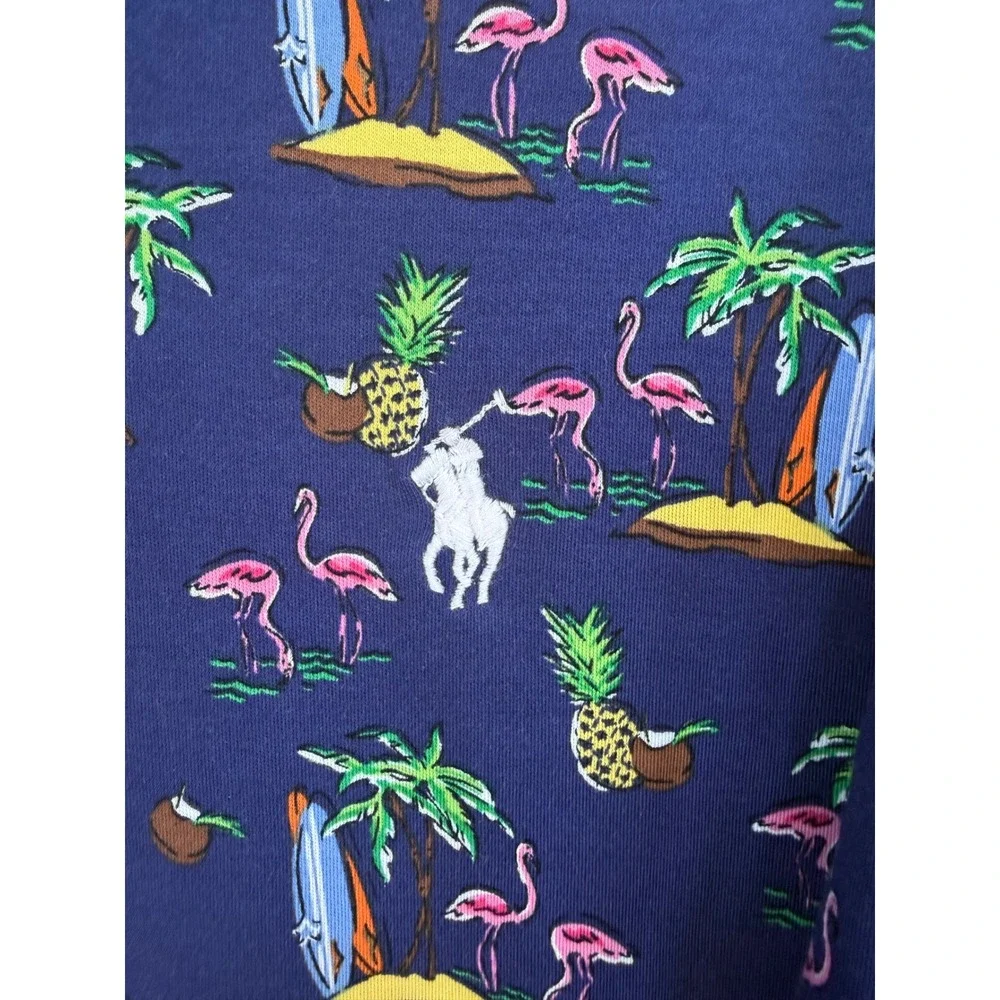 Polo Ralph Lauren Mens XXL Navy Blue Tropical Flamingo Pineapple Polo Shirt